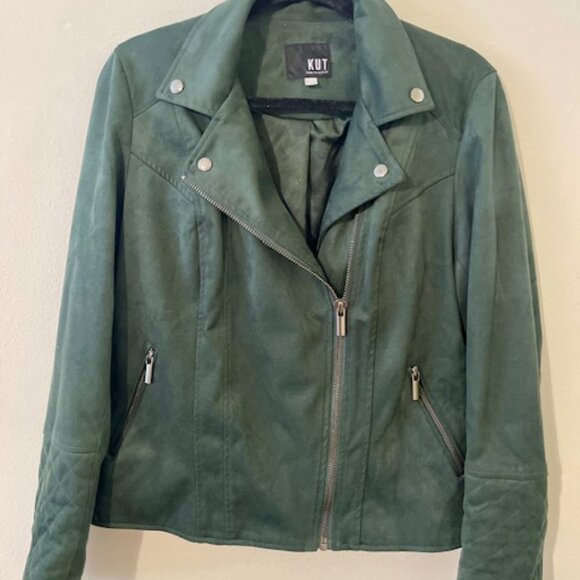 Kut from the Kloth Emerald/Hunter Green Moto Style Suede Jacket - Size M - Picture 4 of 6